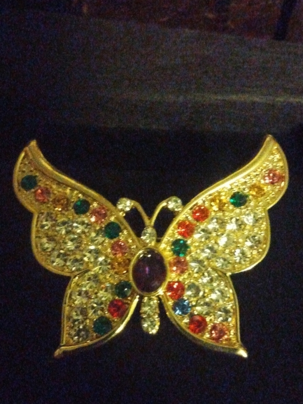 Gold Butterfly Brooch with Multicolor Stones - Women Jewelry